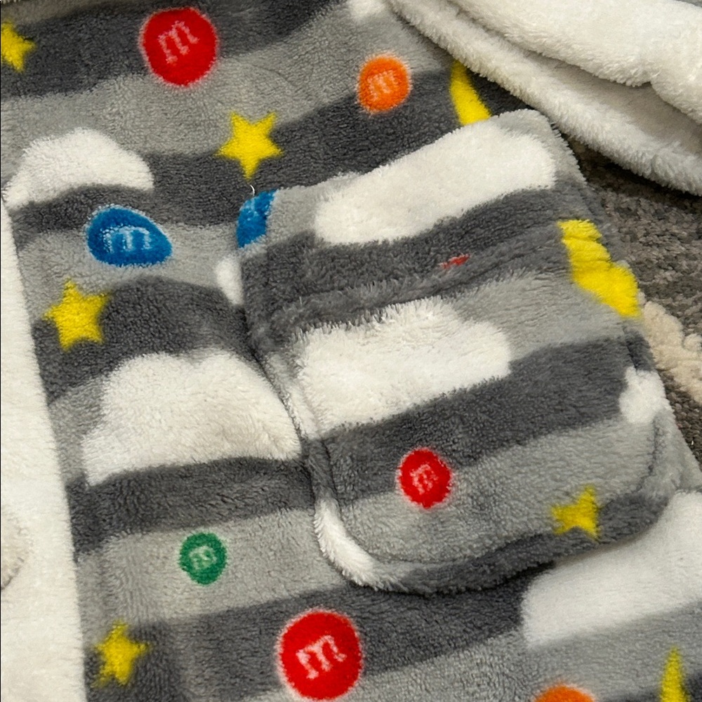 M&M Gray Hooded Kid’s Robe with M&M Pattern - Picture 5 of 10